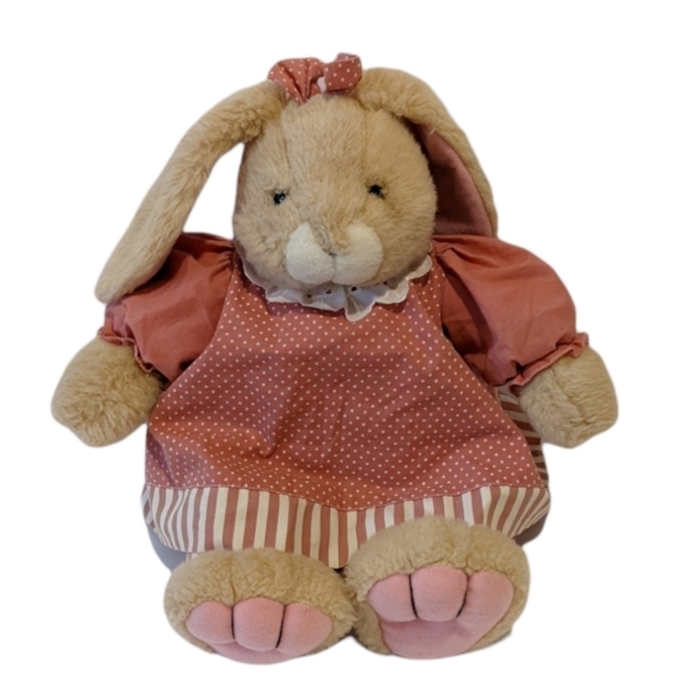 2/$20  Pink Polka Dot Dress Bunny Rabbit Plush 15” Easter Girl Cottagecore